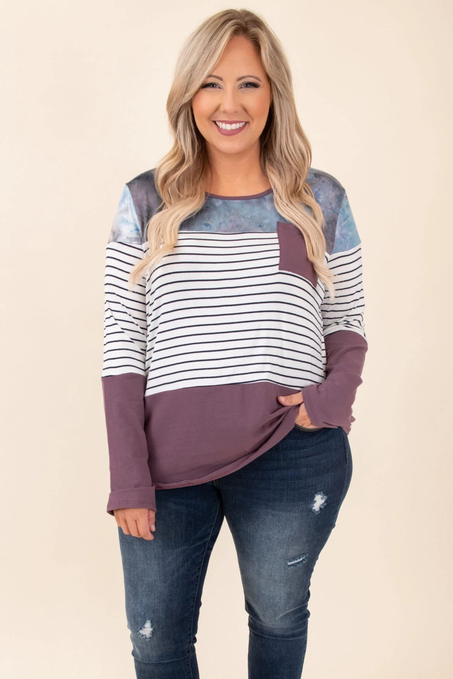A Whole New Love Top, Purple Cement-Ivory 1 A Whole New Love Top, Purple Cement-Ivory