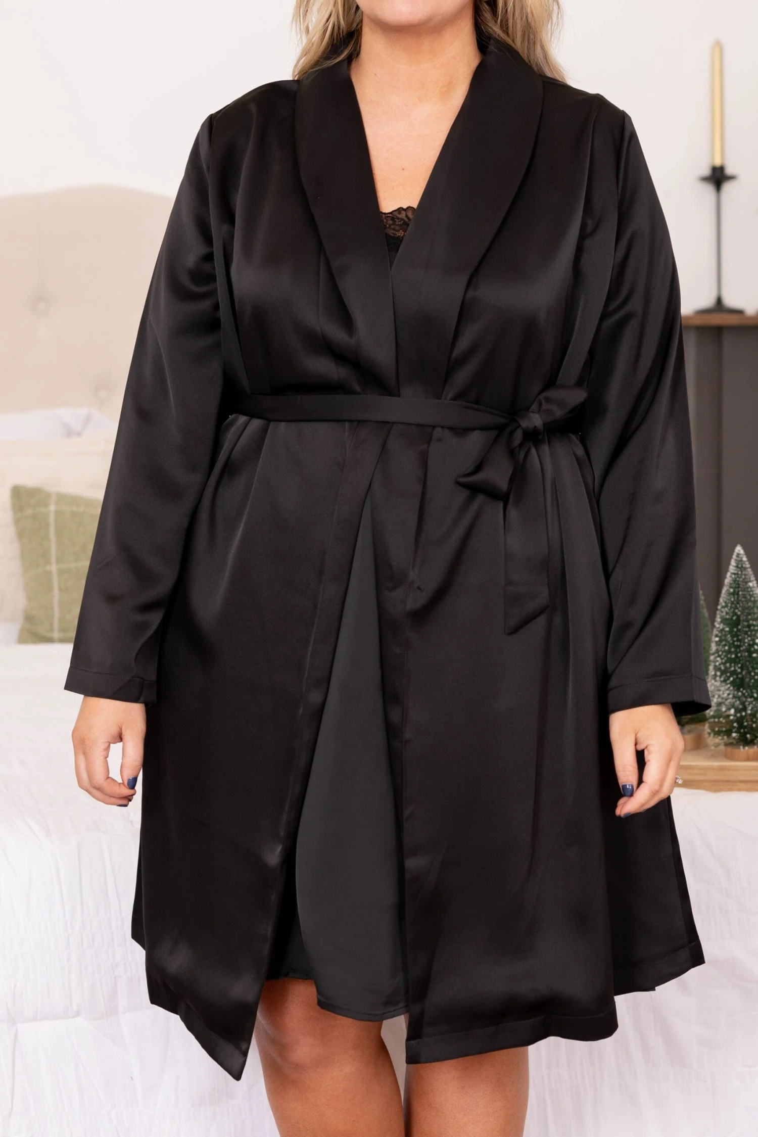 Find Your Inner Beauty Silky Satin Robe, Black 4 Find Your Inner Beauty Silky Satin Robe, Black - Image 4