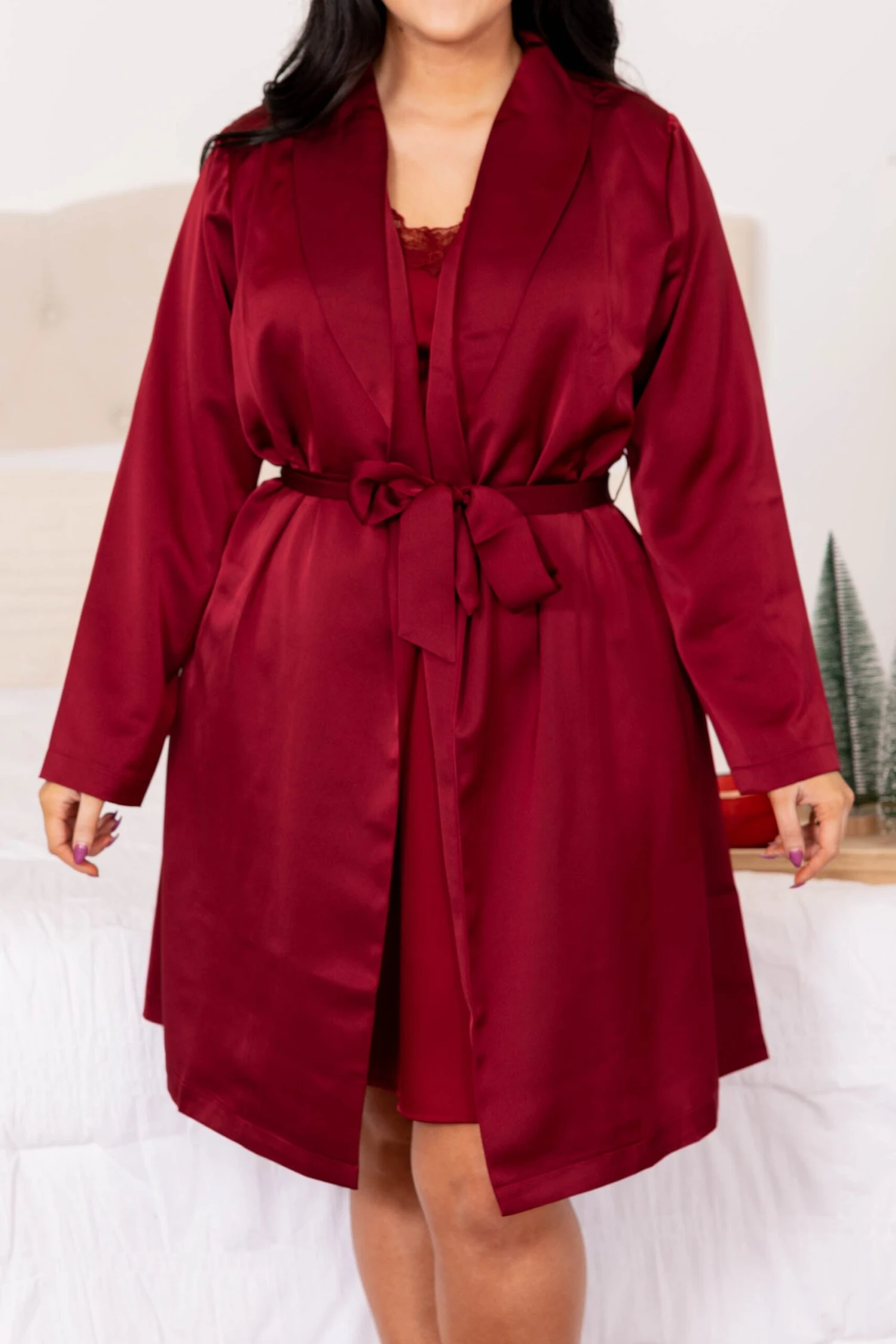 Find Your Inner Beauty Silky Satin Robe, Wine 4 Find Your Inner Beauty Silky Satin Robe, Wine - Image 4