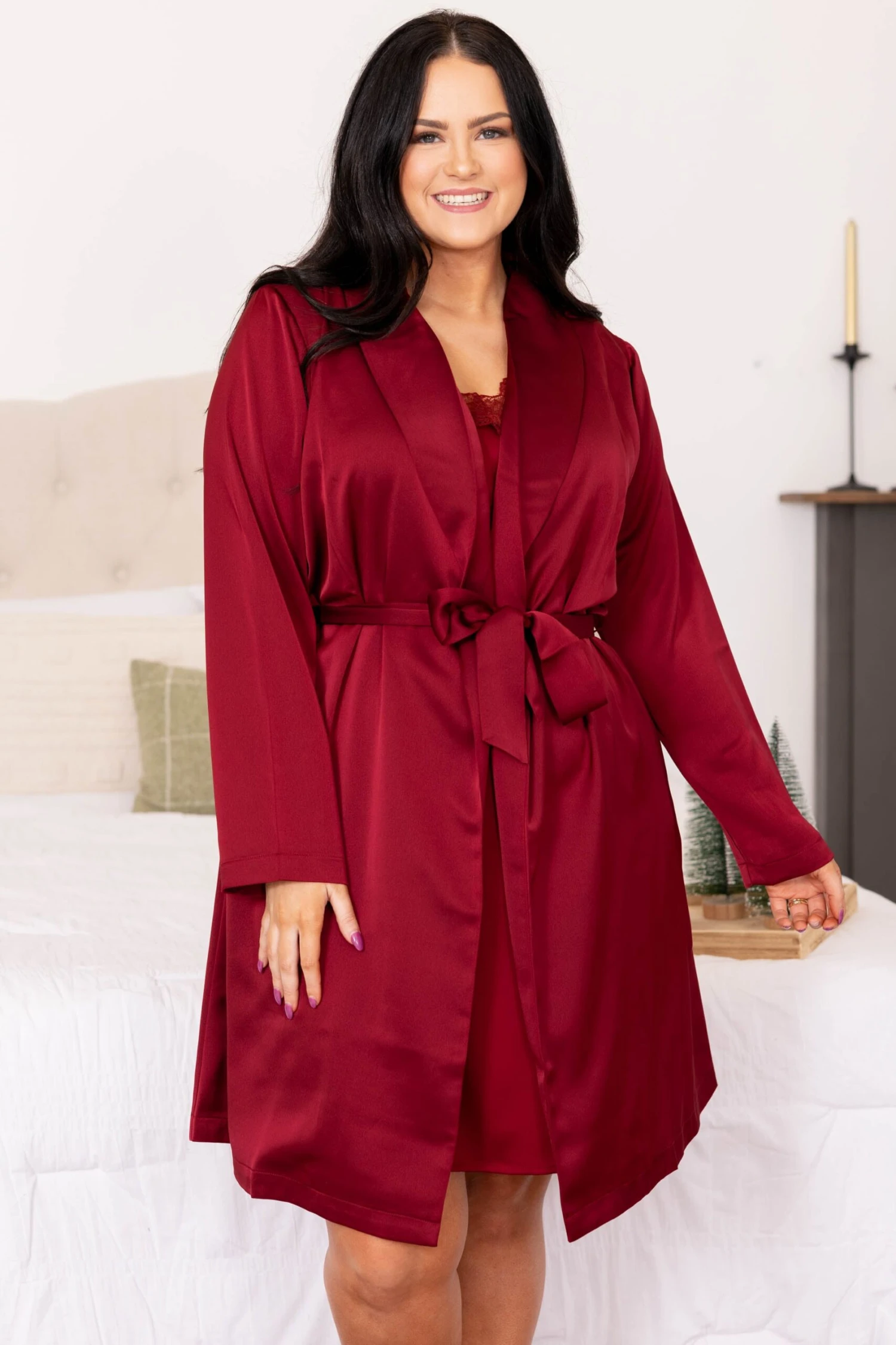 Find Your Inner Beauty Silky Satin Robe, Wine 1 Find Your Inner Beauty Silky Satin Robe, Wine