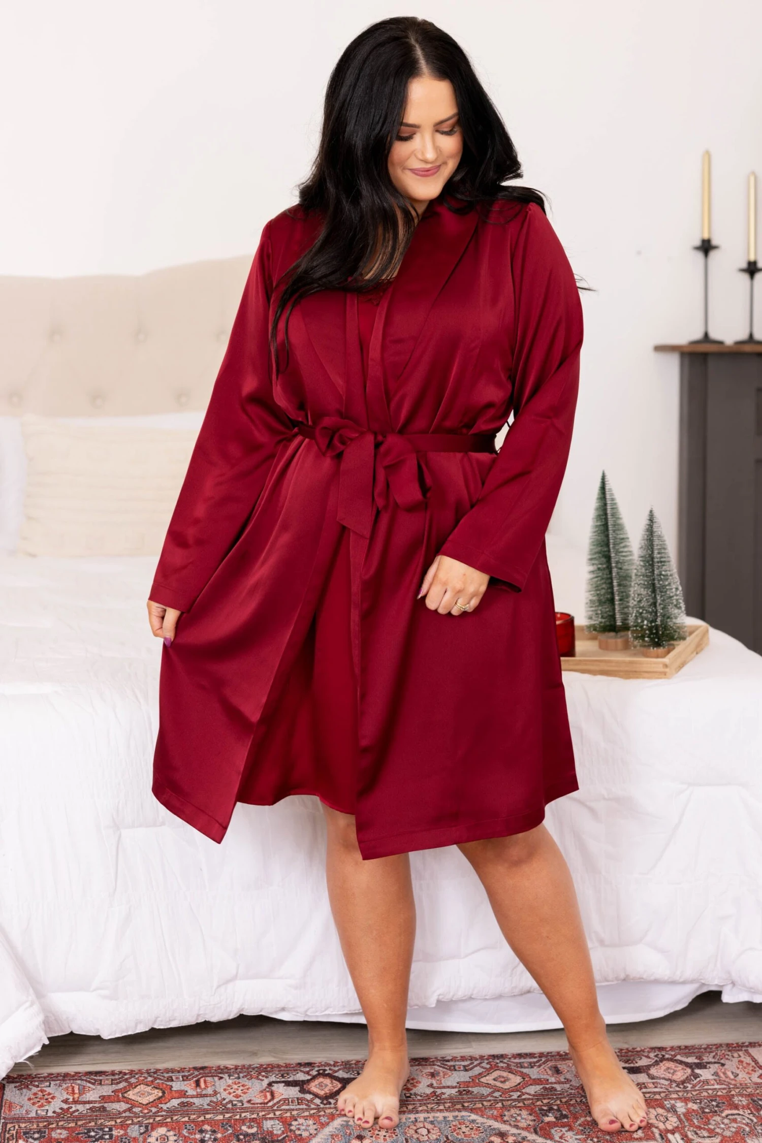 Find Your Inner Beauty Silky Satin Robe, Wine 3 Find Your Inner Beauty Silky Satin Robe, Wine - Image 3