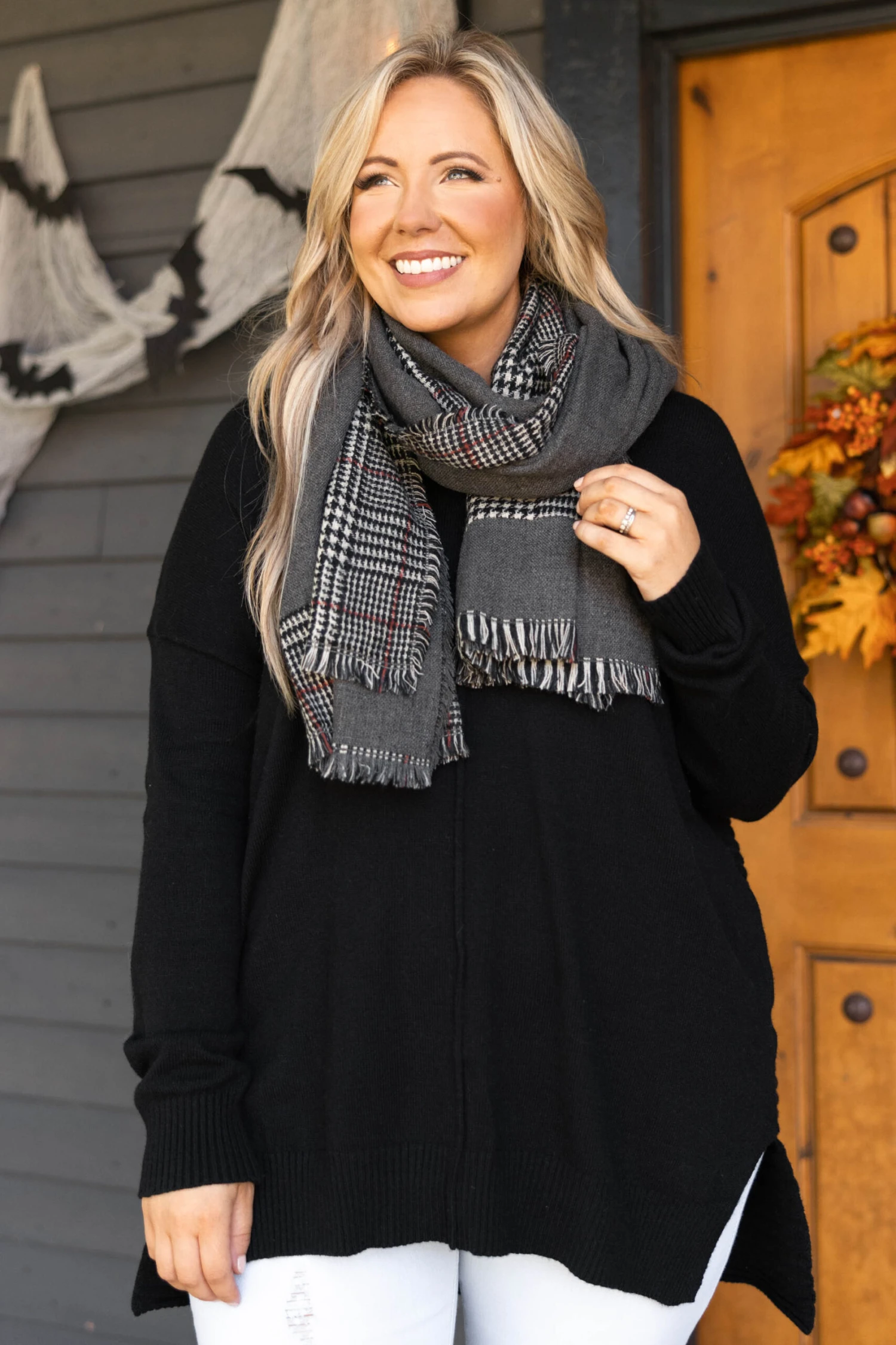 Fireside Kisses Scarf, Charcoal 1 Fireside Kisses Scarf, Charcoal