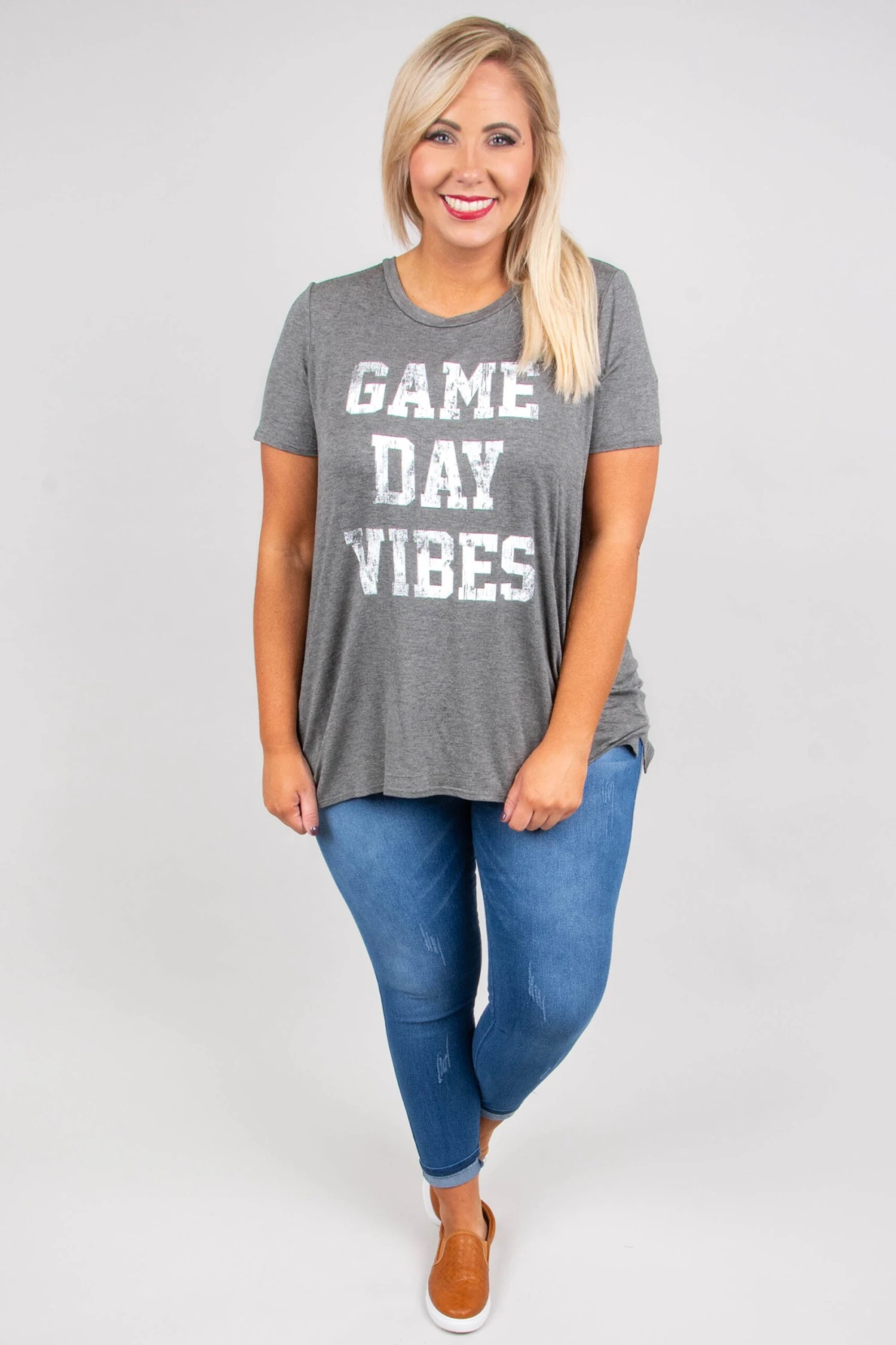 Game Day Vibes Top, Charcoal 2 Game Day Vibes Top, Charcoal - Image 2