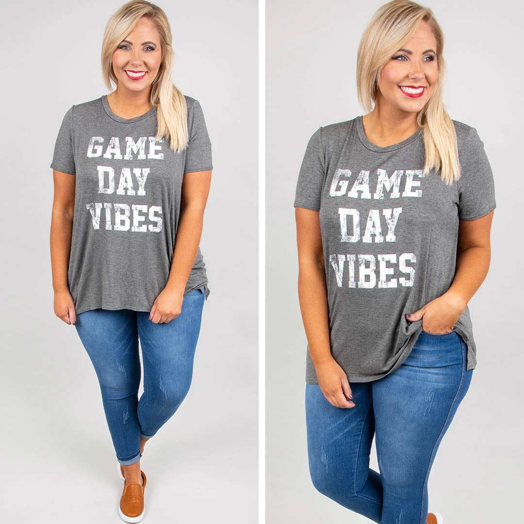 Game Day Vibes Top, Charcoal 5 Game Day Vibes Top, Charcoal - Image 5
