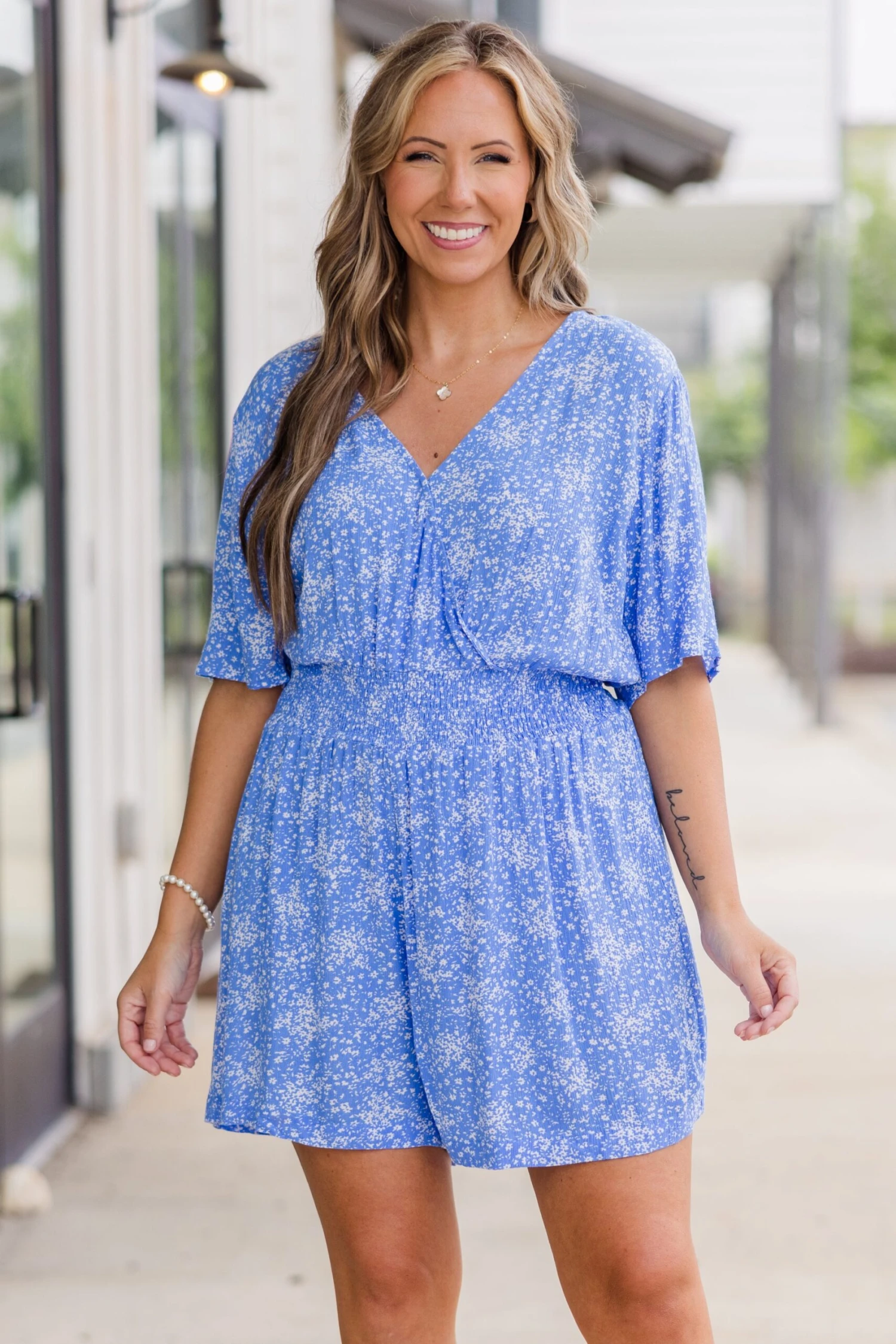 Porch Swing At Sunset Romper, Blue 1 Porch Swing At Sunset Romper, Blue