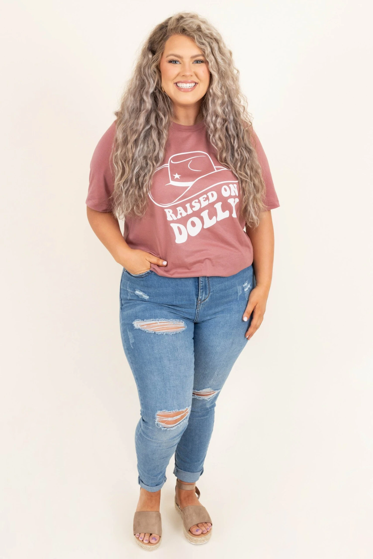 Raised On Dolly Tee, Mauve 3 Raised On Dolly Tee, Mauve - Image 3