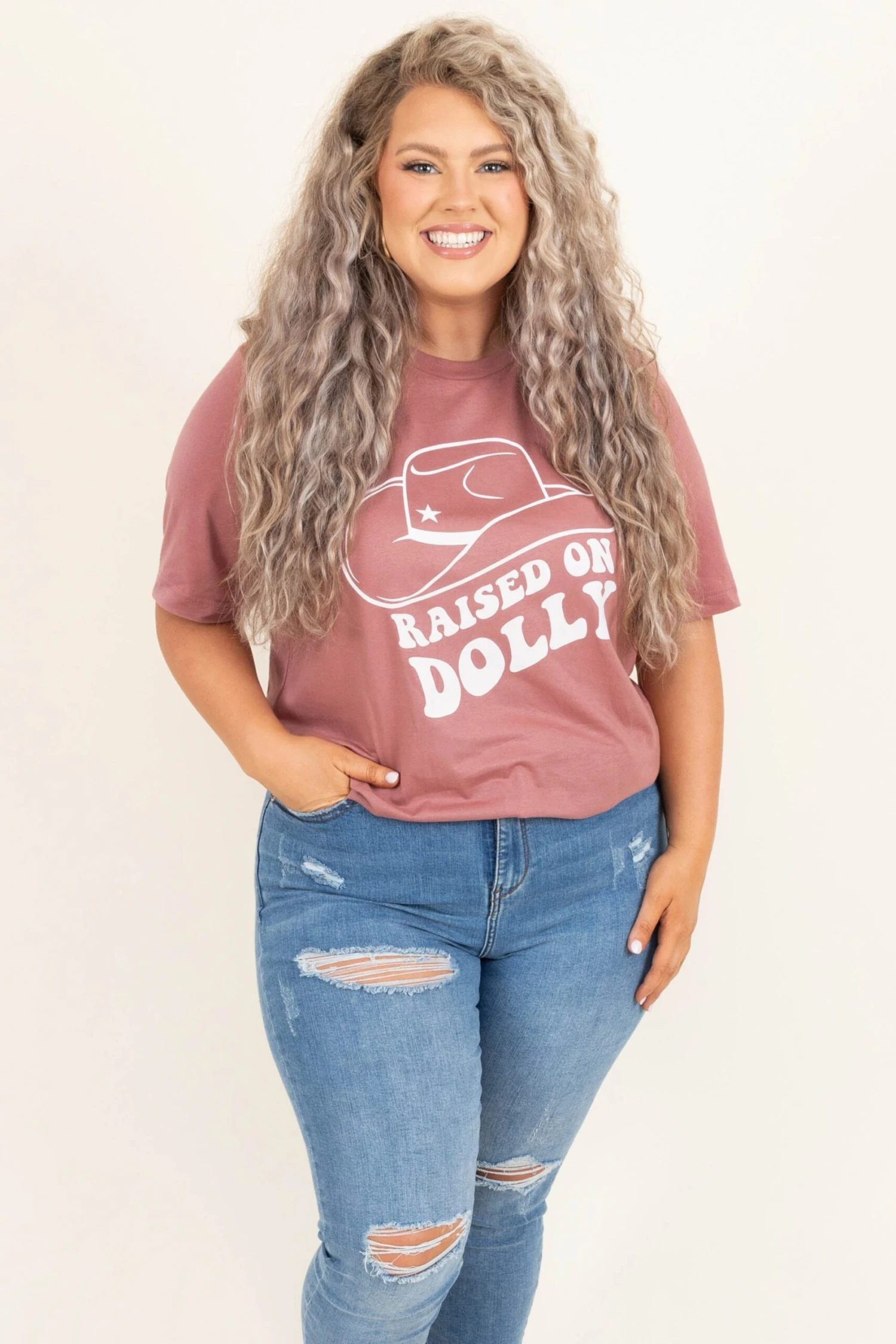 Raised On Dolly Tee, Mauve 1 Raised On Dolly Tee, Mauve