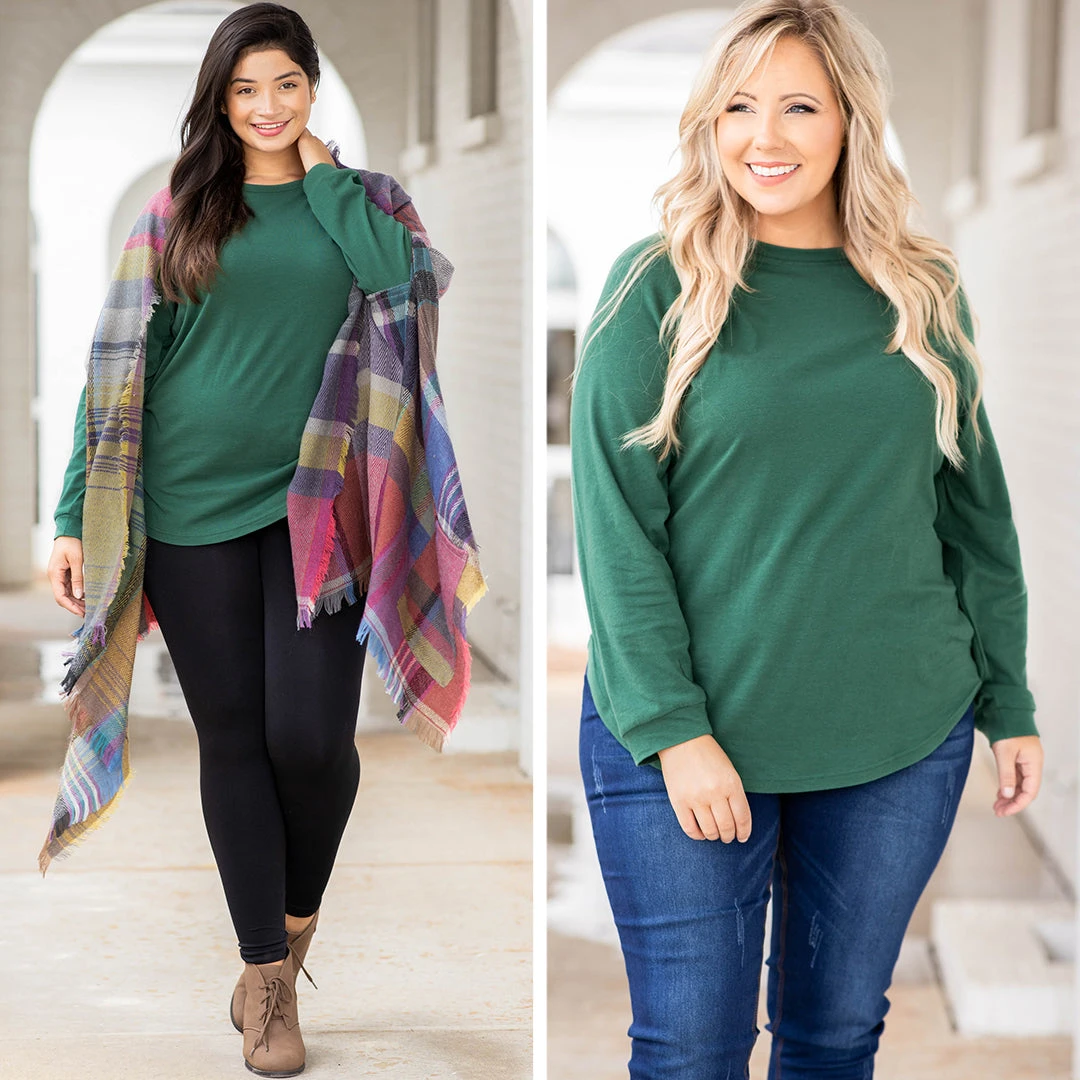 Curved Hem Slouchy Dolman Tunic, Hunter Green 7 Curved Hem Slouchy Dolman Tunic, Hunter Green - Image 7