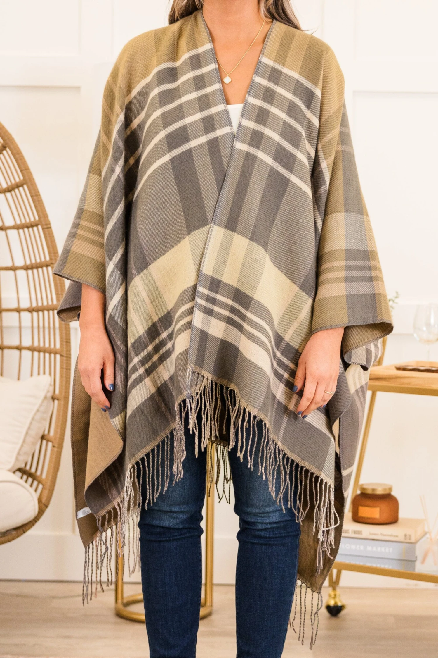 Woolen Whisper Poncho, Gray 5 Woolen Whisper Poncho, Gray - Image 5
