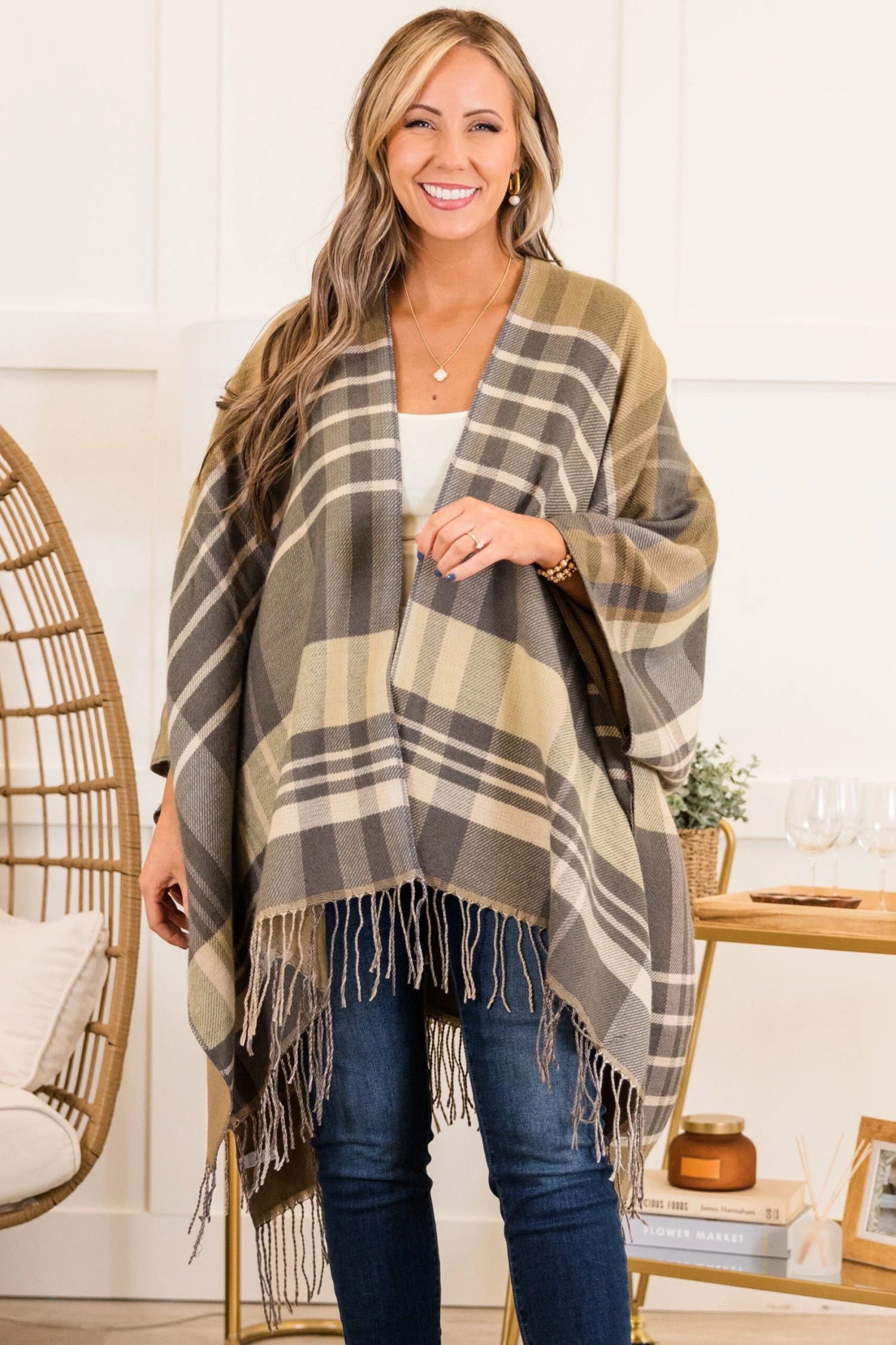 Woolen Whisper Poncho, Gray 2 Woolen Whisper Poncho, Gray - Image 2