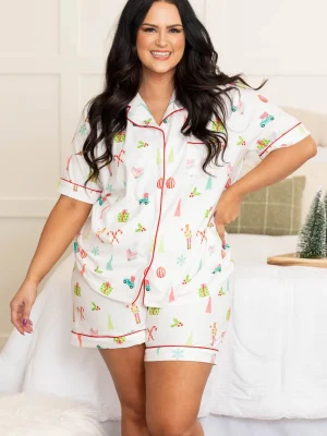 Chic Soul Store -Chic Soul Store SnowWishesShortSleevePajamaTop White2 scaled